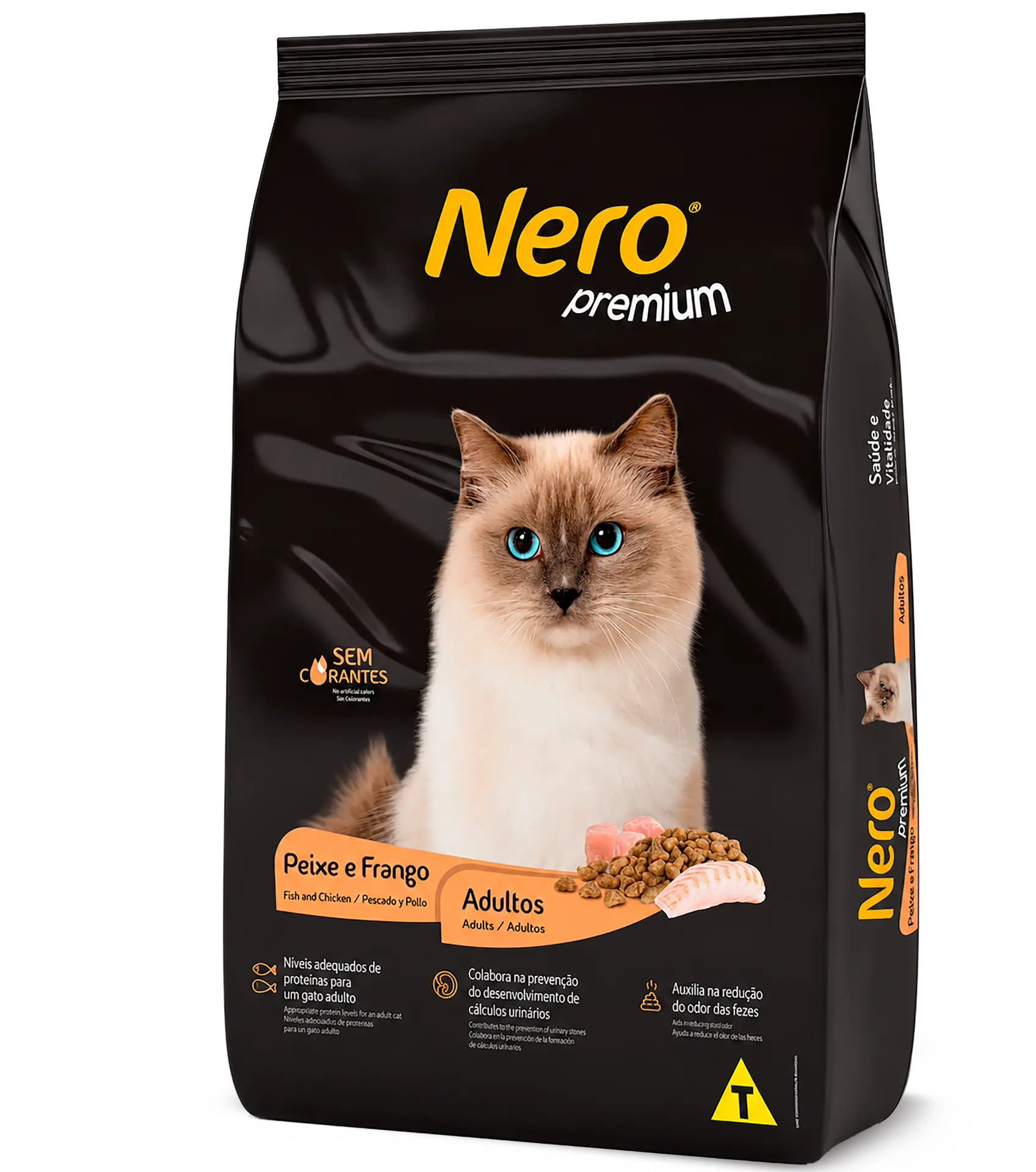 Embalagem Nero Premium sabor peixe e frango para gatos adultos